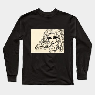 Sketch of a girl with curly hair Long Sleeve T-Shirt